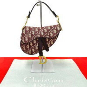Christian Dior Saddle Bag Trotter Leather Canvas Handbag Red